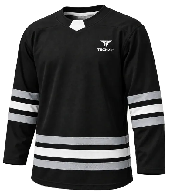 TECHZIC Select Striped Hockey Jersey in Black / Grey / White