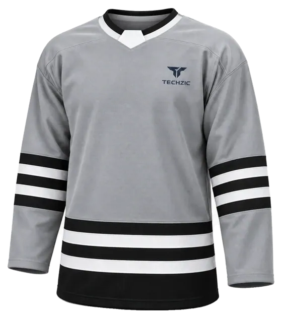 TECHZIC Select Striped Hockey Jersey in Grey / Black / White
