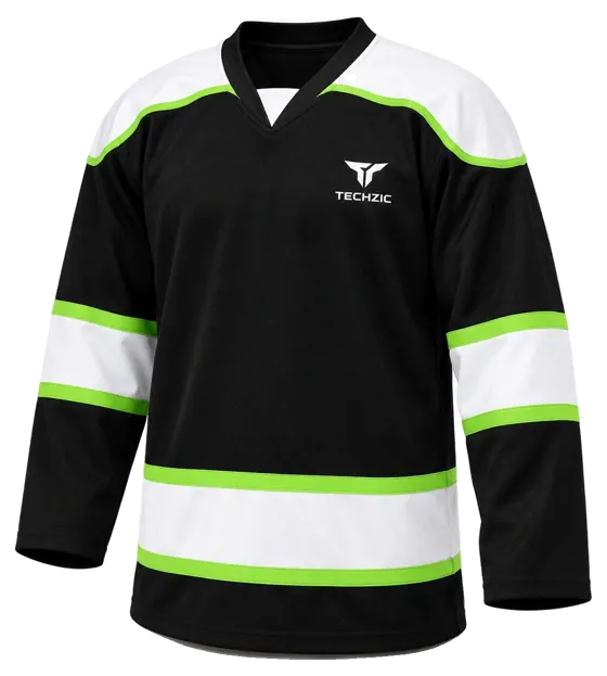 TECHZIC Contour Panel Hockey Jersey in Black / White / Lime Green