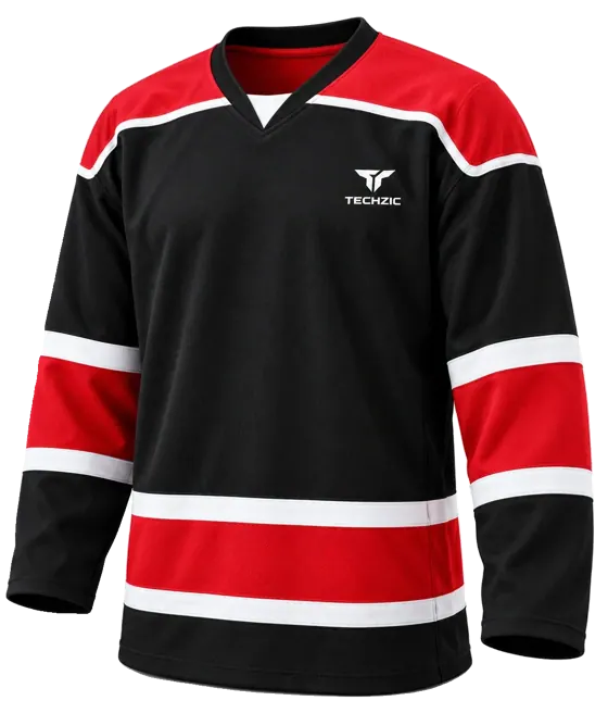 TECHZIC Contour Panel Hockey Jersey in Black / Red / White