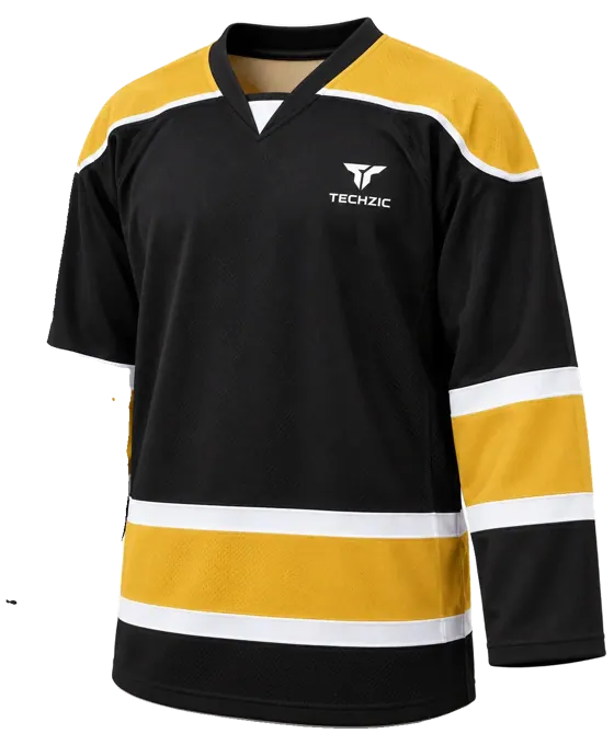 TECHZIC Contour Panel Hockey Jersey in Black / Gold / White