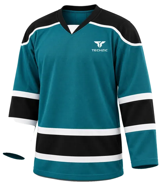 TECHZIC Contour Panel Hockey Jersey in Pacific Teal / Black / White