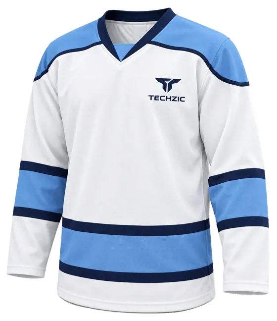 TECHZIC Contour Panel Hockey Jersey in White / Sky / Navy