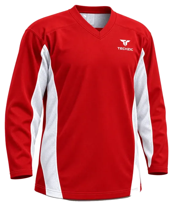 TECHZIC Mesh Side Panel Hockey Jersey in Red / White