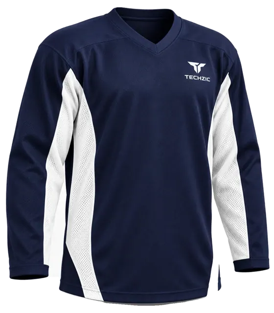 TECHZIC Mesh Side Panel Hockey Jersey in Navy / White
