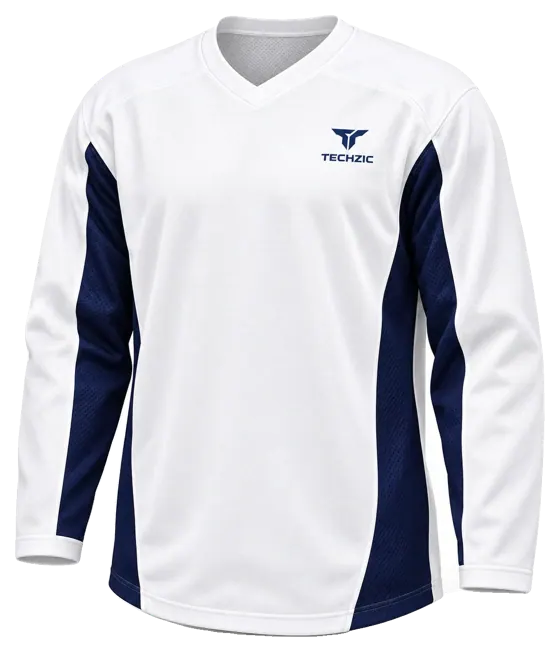 TECHZIC Mesh Side Panel Hockey Jersey in White / Navy