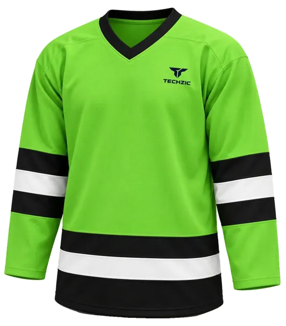 TECHZIC League Striped Hockey Jersey - Lime Green / Black / White