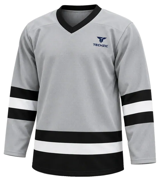 TECHZIC League Striped Hockey Jersey in Grey / Black / White