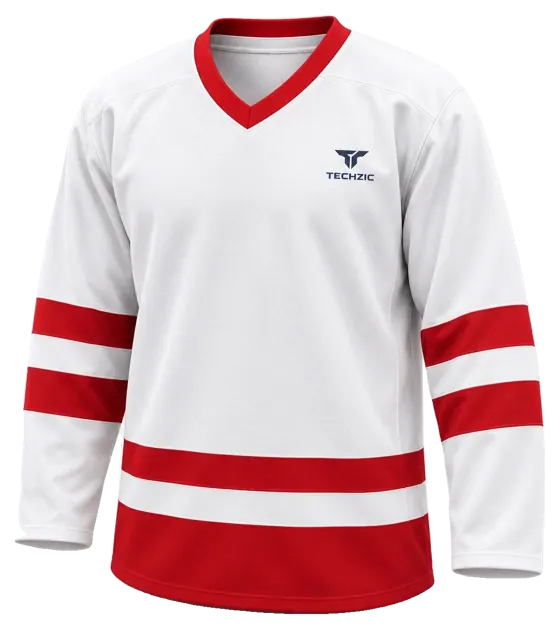 TECHZIC League Striped Hockey Jersey in White / Red