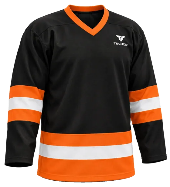 TECHZIC League Striped Hockey Jersey in Black / Orange / White