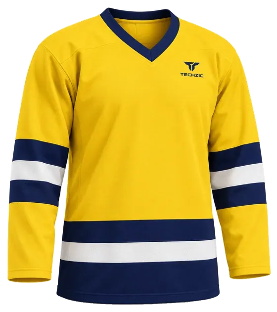 TECHZIC League Striped Hockey Jersey in Maize / Navy / White