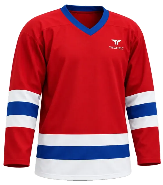 TECHZIC League Striped Hockey Jersey in Red / White / Royal