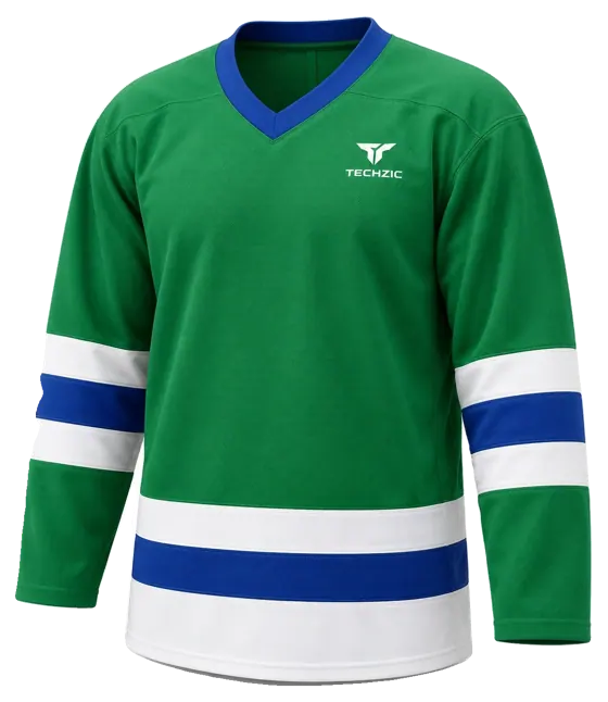 TECHZIC League Striped Hockey Jersey in Kelly / White / Royal