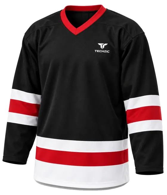 TECHZIC League Striped Hockey Jersey in Black / White / Red