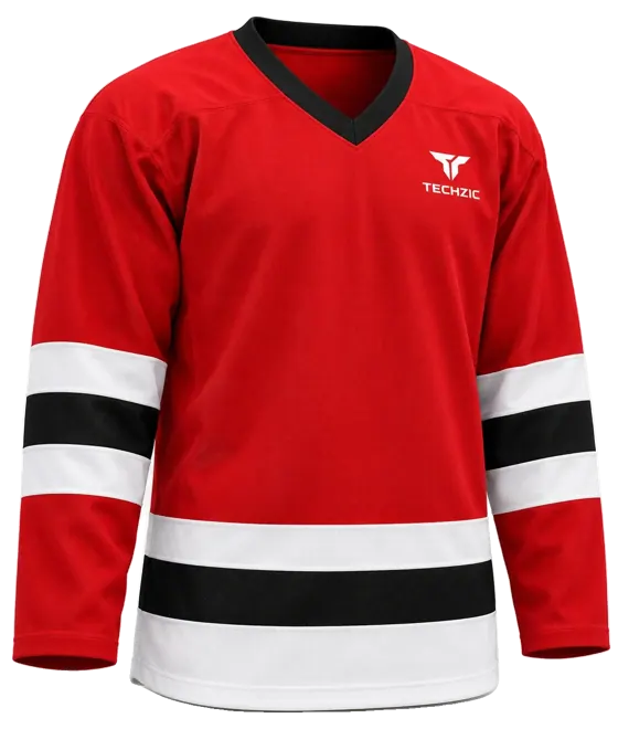 TECHZIC League Striped Hockey Jersey in Red / White / Black