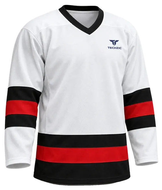 TECHZIC League Striped Hockey Jersey in White / Black / Red