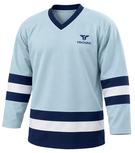 TECHZIC League Striped Hockey Jersey in Ice Blue / Navy / White