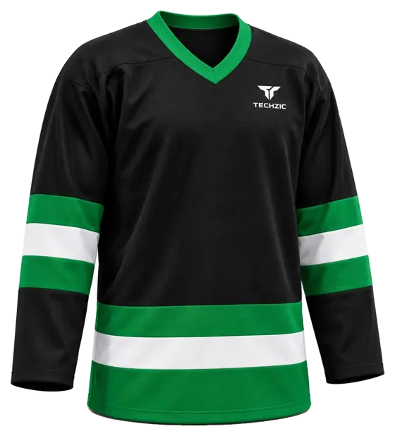 TECHZIC League Striped Hockey Jersey in Black / Kelly / White