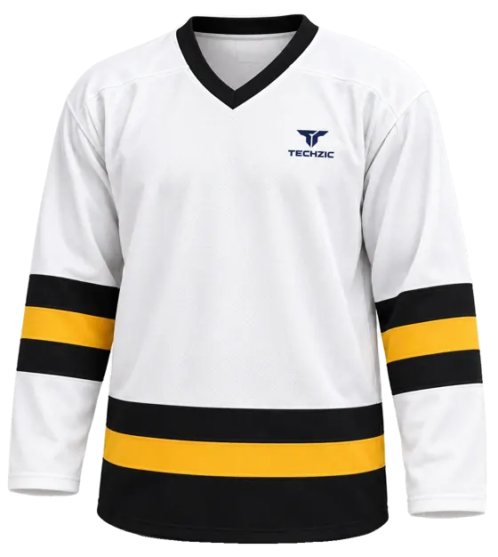 TECHZIC League Striped Hockey Jersey in White / Black / Gold