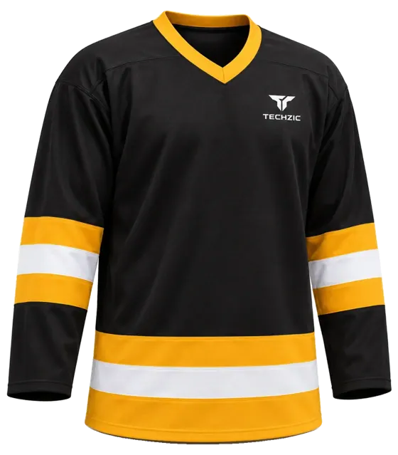TECHZIC League Striped Hockey Jersey in Black / Gold / White