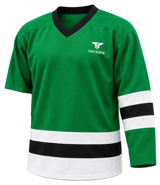 TECHZIC League Striped Hockey Jersey in Kelly / White / Black