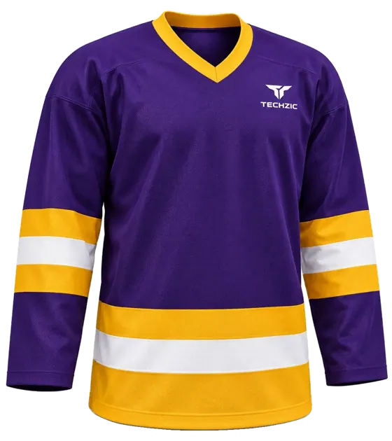 TECHZIC League Striped Hockey Jersey in Purple / Gold / White