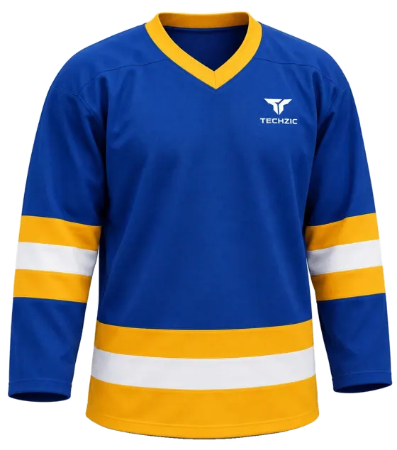 TECHZIC League Striped Hockey Jersey in Royal / Gold / White