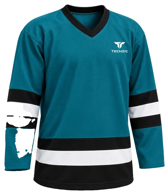 TECHZIC League Striped Hockey Jersey in Pacific Teal / Black / White