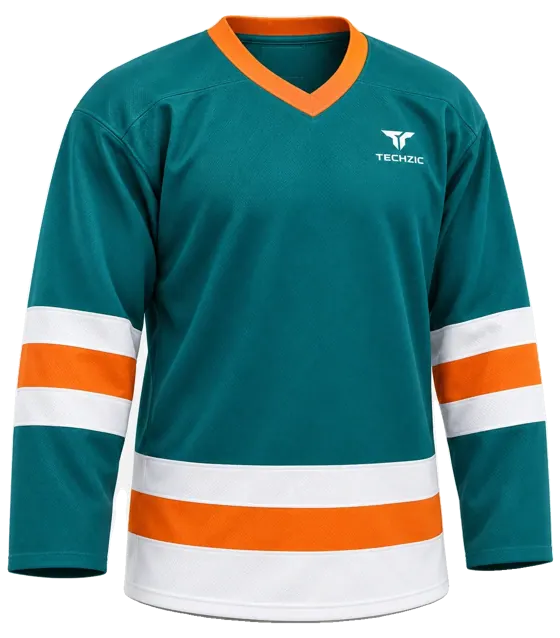 TECHZIC League Striped Hockey Jersey in Pacific Teal / White / Orange