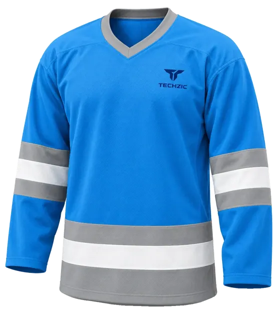 TECHZIC League Striped Hockey Jersey in Pro Blue / Grey / White