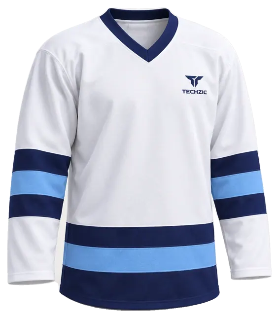 TECHZIC League Striped Hockey Jersey in White / Navy / Sky