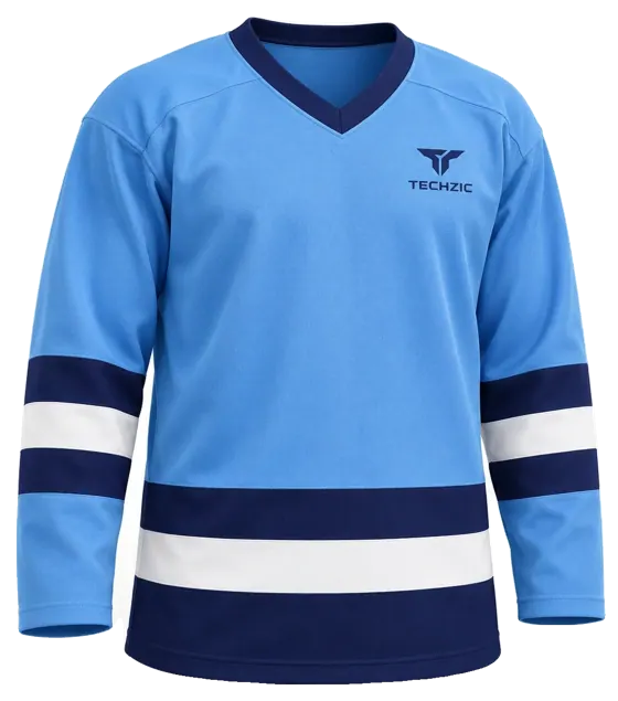 TECHZIC League Striped Hockey Jersey in Sky / Navy / White