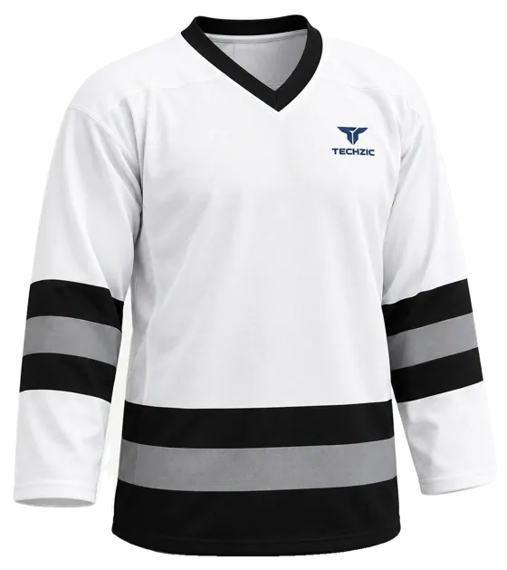 TECHZIC League Striped Hockey Jersey in White / Black / Grey