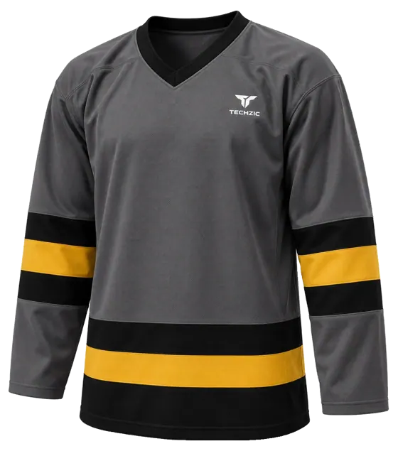 TECHZIC League Striped Hockey Jersey in Graphite / Black / Knights Gold