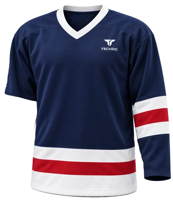 TECHZIC League Striped Hockey Jersey in Navy / White / Red