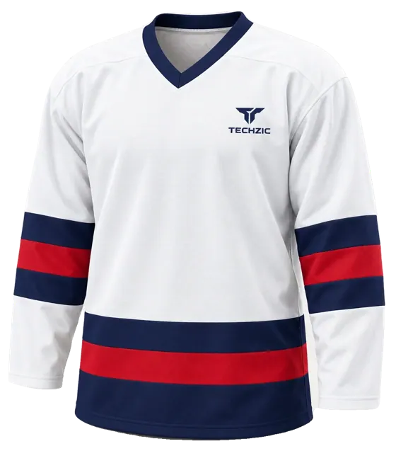 TECHZIC League Striped Hockey Jersey in White / Navy / Red