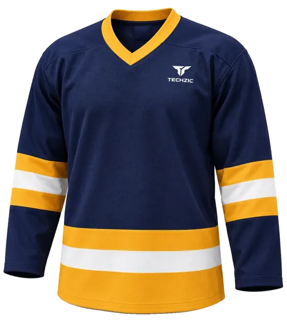 TECHZIC League Striped Hockey Jersey in Navy / Tuscan Gold / White