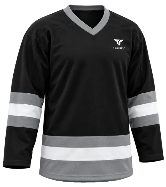 TECHZIC League Striped Hockey Jersey in Black / Grey / White