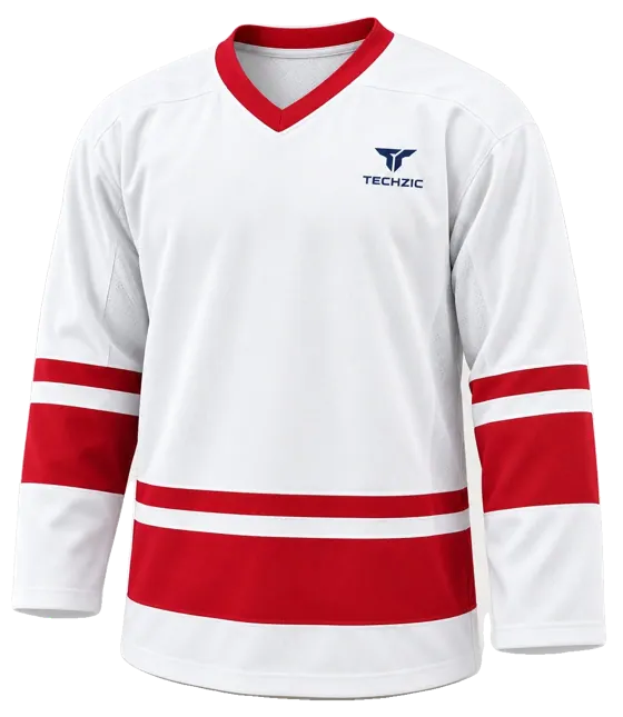 TECHZIC League Banded Hockey Jersey in White / Red