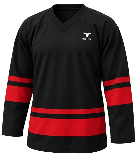 TECHZIC League Banded Hockey Jersey in Black / Red