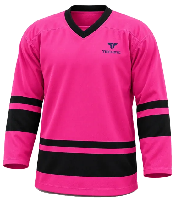 TECHZIC League Banded Hockey Jersey in Pink / Black