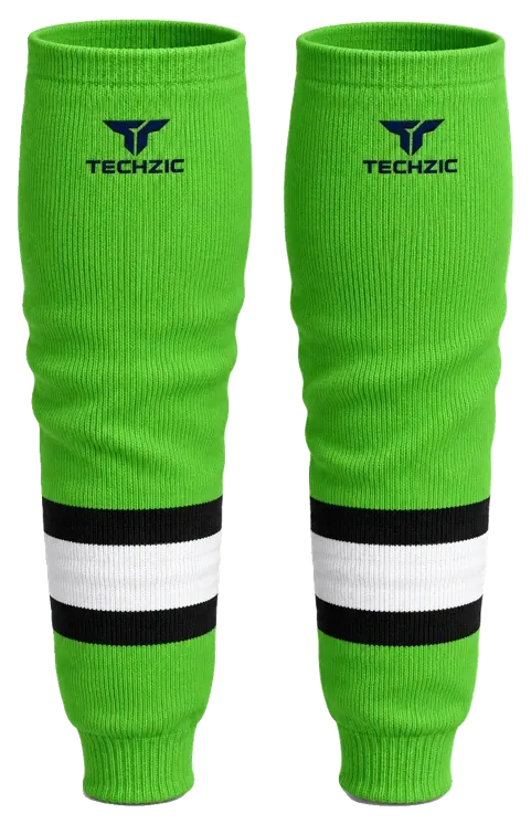 TECHZIC Knit Hockey Socks - K630-000 in Lime Green / Black / White