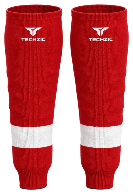 TECHZIC Knit Hockey Socks - K630-000 in Red / White · Design 1