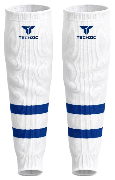 TECHZIC Knit Hockey Socks - K630-000 in White / Royal Blue · Design 1
