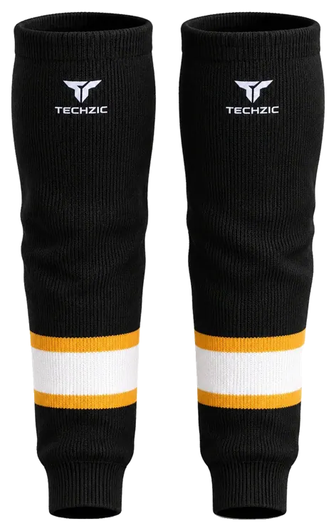 TECHZIC Knit Hockey Socks - K630-000 in Black / White / Gold