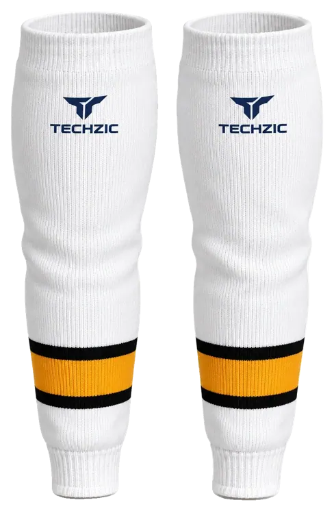 TECHZIC Knit Hockey Socks - K630-000 in White / Black / Gold
