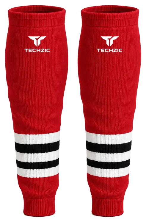 TECHZIC Knit Hockey Socks - K630-000 in Red / White / Black · Design 1