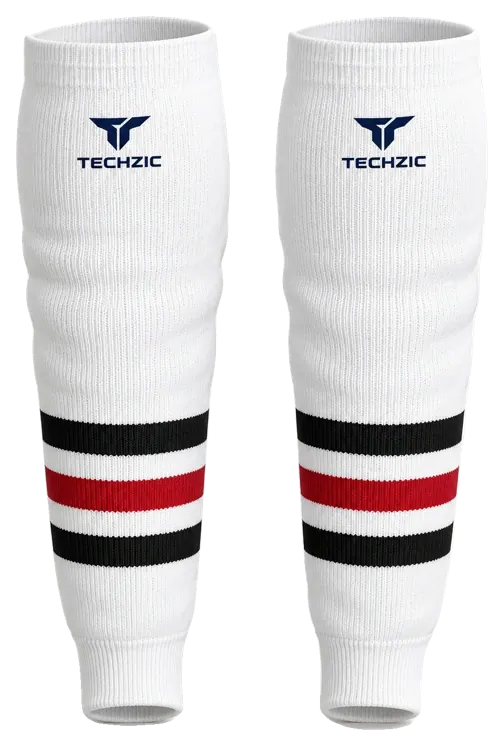 TECHZIC Knit Hockey Socks - K630-000 in White / Black / Red · Design 1