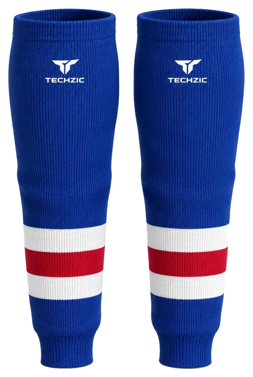 TECHZIC Knit Hockey Socks - K630-000 in Royal Blue / White / Red · Design 1