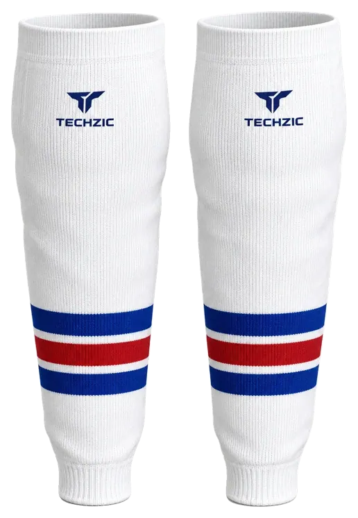 TECHZIC Knit Hockey Socks - K630-000 in White / Royal Blue / Red